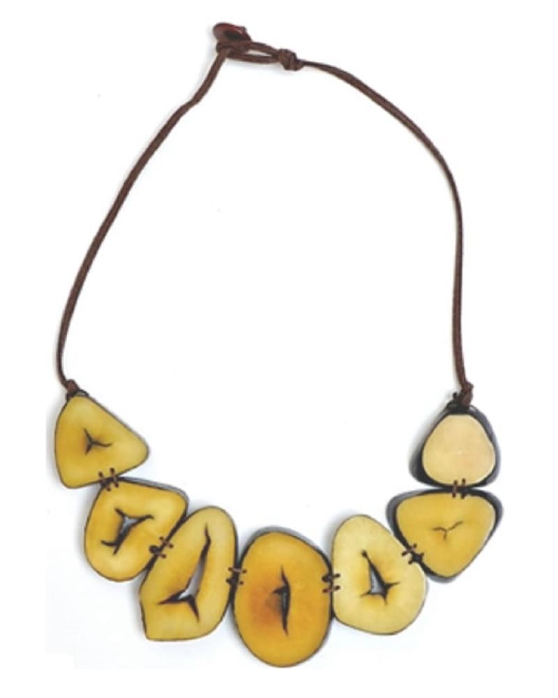 Front of a size O/S Moana Necklace in Yellow in Yellow by Tagua Jewelry. | dia_product_style_image_id:329630